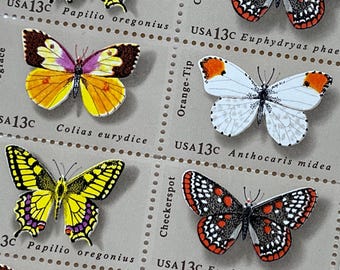 Butterfly Stamps-4 Different: 1977 US Plate Block of 20, Usable