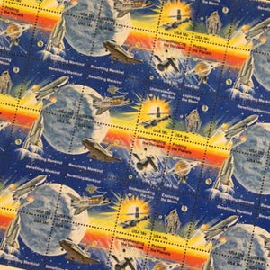 Vintage US Space Stamps: Moon Exploration, 1981 Collectible Full Page of 48