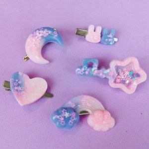 Hair clips kawaii purple pink