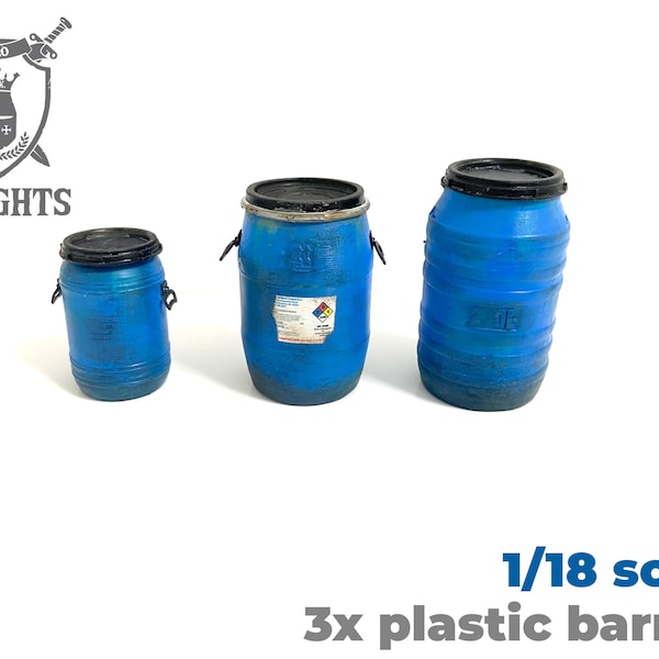 1:18 Scale / Blue Plastic Barrels / Diorama Part / 3D Printed / Hand Painted / Miniature Kit / Diorama Accessories/ Handmade