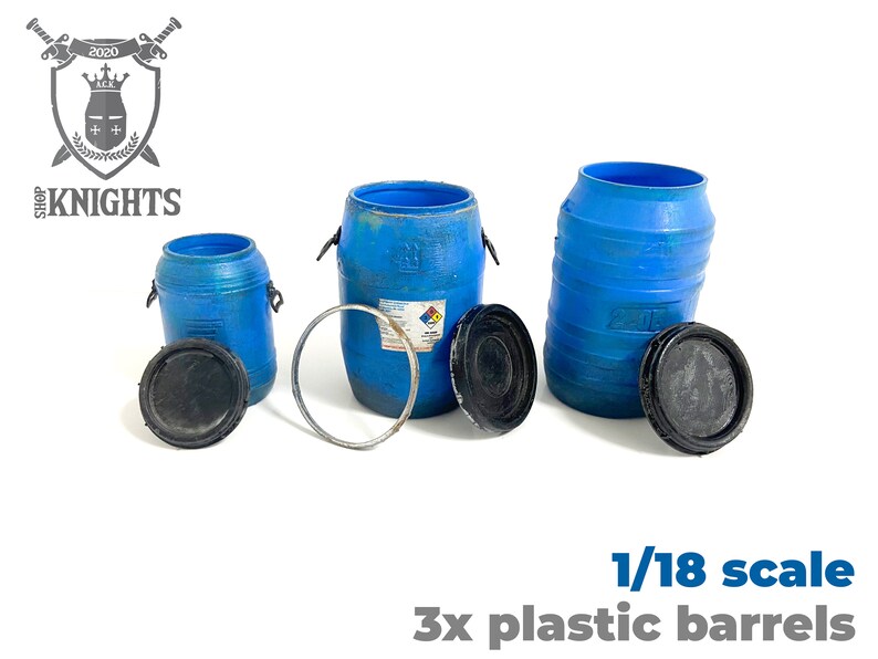 118 Scale / Blue Plastic Barrels / Diorama Part / 3D Printed / Hand