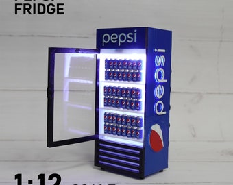 1:12 Scale/ Miniature PEPSI Fridge/ With Lights/ With PEPSI Cans/ Handmade/ Diorama Accessories / Action Figure/ Dollhouse/ Grime City