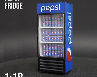 1-18 Scale / Handmade/ Miniature PEPSI Fridge / With PEPSI Cans And Bottles / Model Kit / Diorama Accessories / Action Figure / Dollhouse