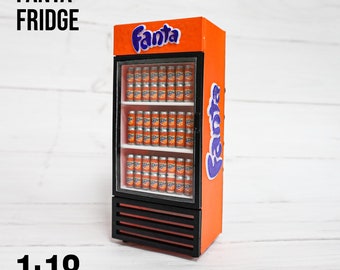 1-18 Scale / Handmade/ Miniature Fanta Fridge / With Fanta  Cans / Model Kit / Diorama Accessories / Action Figure / Dollhouse