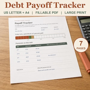 Debt Payoff Tracker Printable, Debt Snowball Log and Payment Tracker, Fillable PDF Debt Tracker with Color In Progress Bars