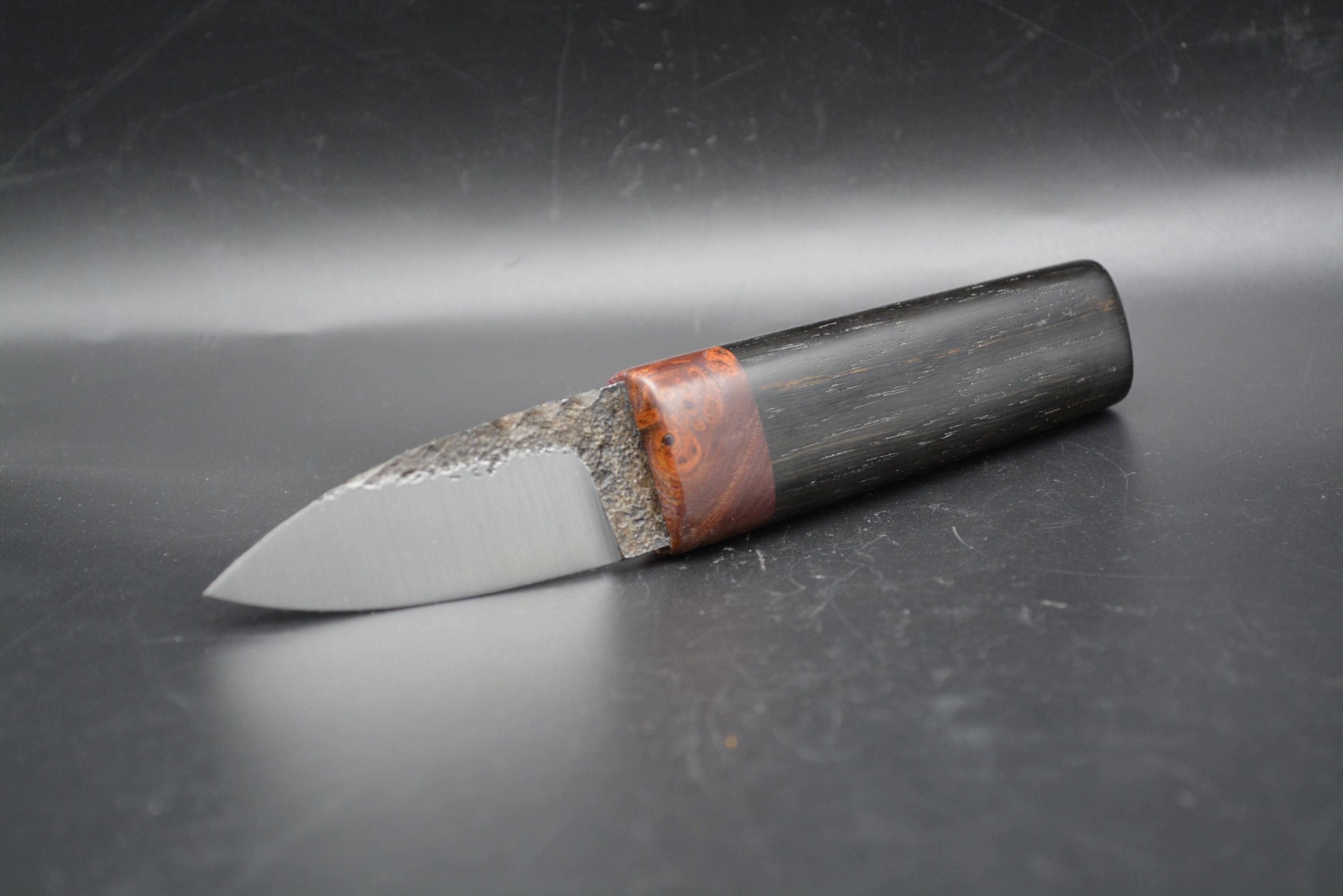 Handcrafted Sgian Dubh/ Forged O1 Tool Steel Blade / Stabilised Elm burr and Bog Oak handle