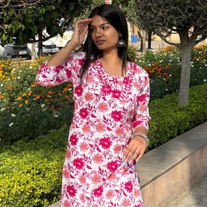 Women&#39;s Pink Flower Rayon Beautiful Embroidery Cord Set, Handmade Bollywood Designer Kurta & Pant Set For Women, Gift For Wife,Girlfriend
