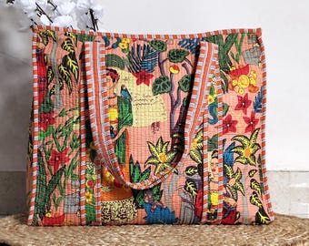 Frida Kahlo geïnspireerde roze katoenen gewatteerde handgemaakte draagtas, dagelijkse markt boodschappentas voor vrouwen, bruidsfeesttas, boodschappentas dames