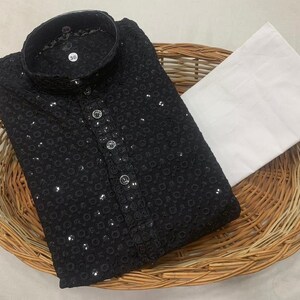 Indian Ethnic Men's Chikankari Work Kurta Pyjama Set