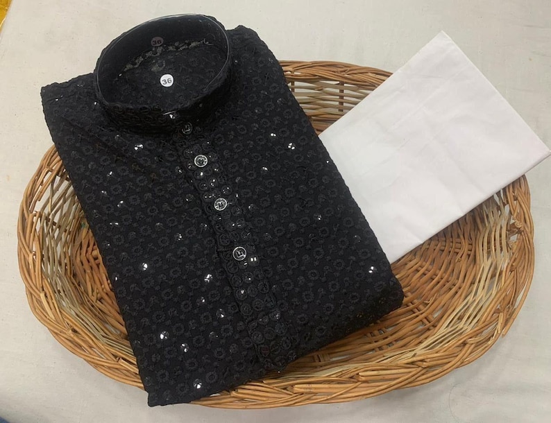 Indian Ethnic Men's Chikankari Work Kurta Pyjama Set