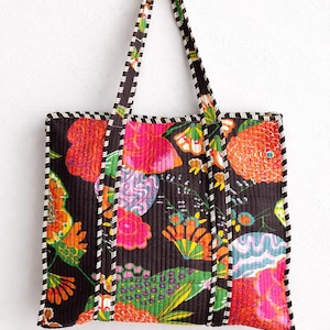 Boho Quilted Tote Bag, Floral Cotton Handbag, Large Handmade Shoulder Bag, Colorful Everyday Carry, Gift for Her