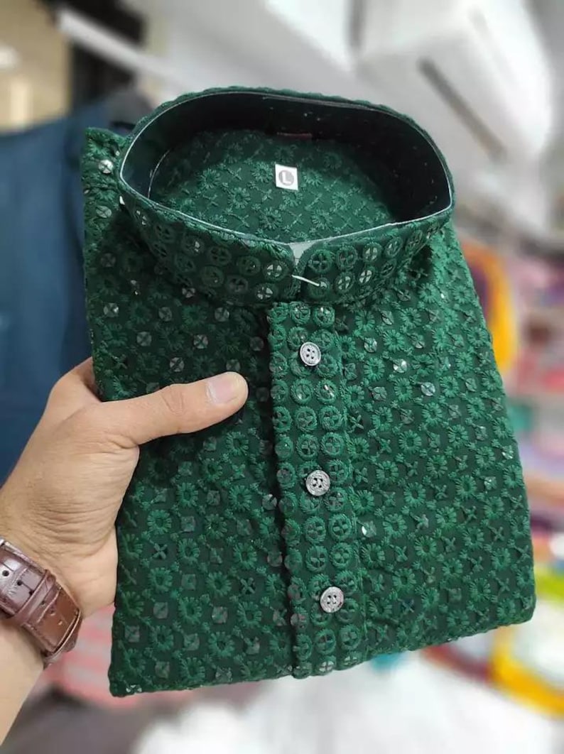 Indian Chikankari Mirror Work Kurta For Men Pakistani Ethnic Designer Festival Kurta Set For Men