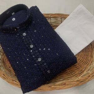 Indian Ethnic Men's Chikankari Work Kurta Pyjama Set
