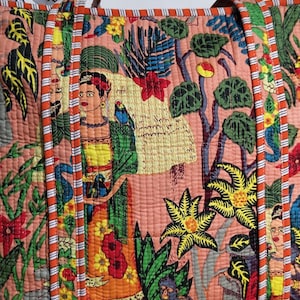 Frida Kahlo Inspired Cotton Quilted Bag