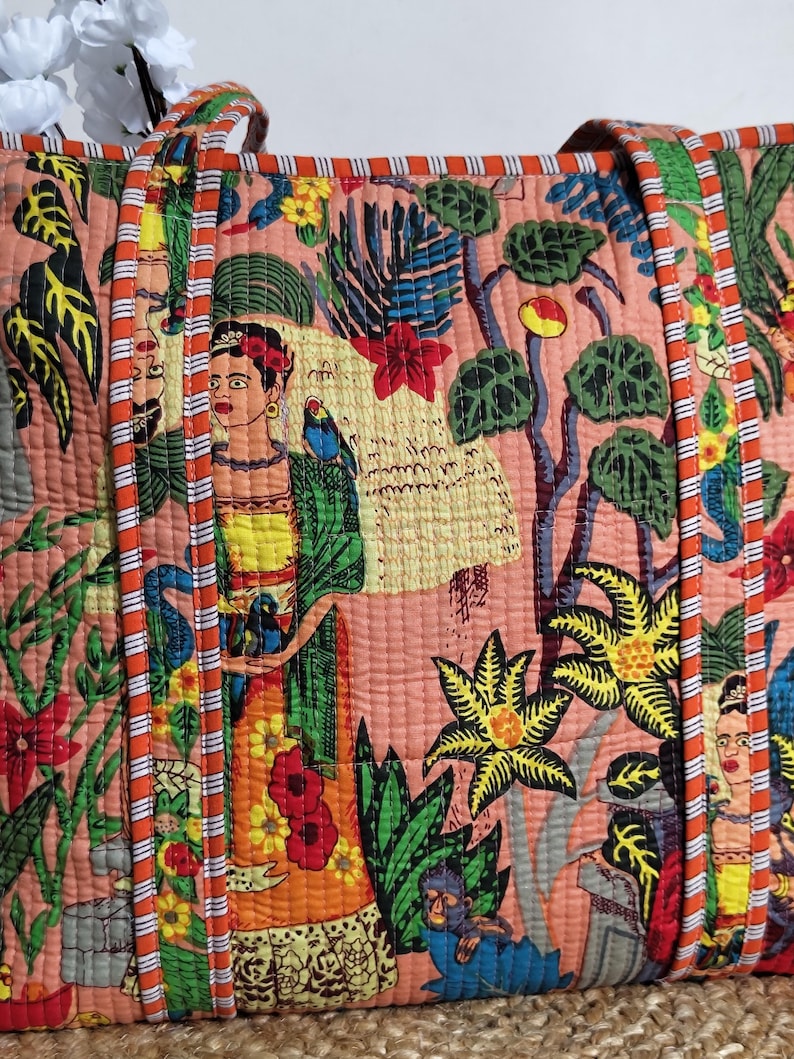 Frida Kahlo Inspired Cotton Quilted Bag