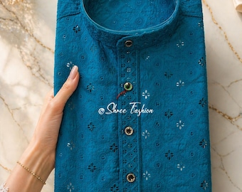 Men’s Chiknkari Sequence Kurta with Embroidery | Festive Wear Kurta for Wedding, Festival, Party & Traditional Occasions