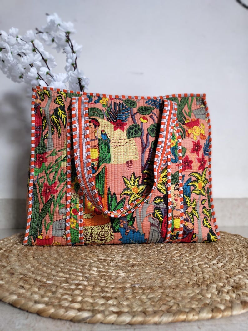 Frida Kahlo Inspired Cotton Quilted Bag