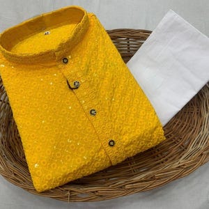Indian Ethnic Men's Chikankari Work Kurta Pyjama Set