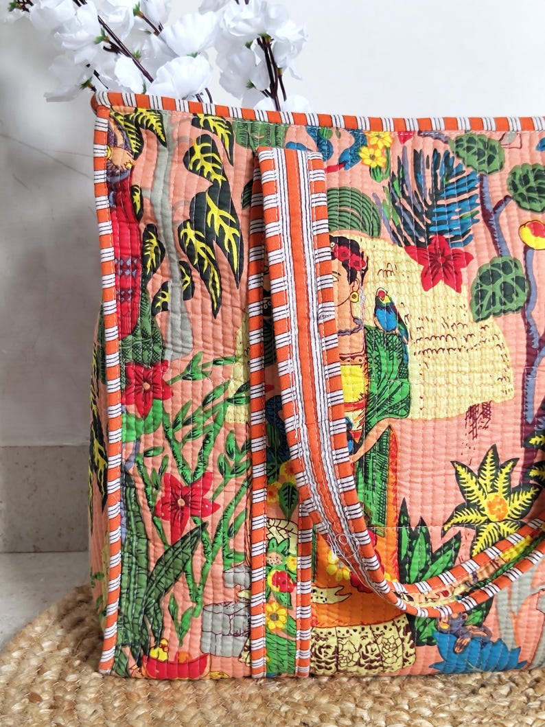 Frida Kahlo Inspired Cotton Quilted Bag