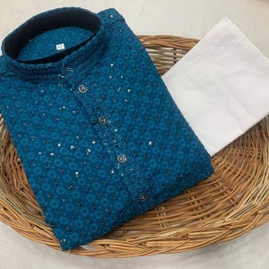 Indian Ethnic Men's Chikankari Work Kurta Pyjama Set
