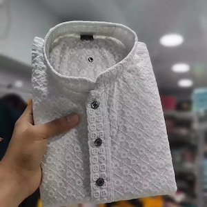 Indian Chikankari Mirror Work Kurta For Men Pakistani Ethnic Designer Festival Kurta Set For Men