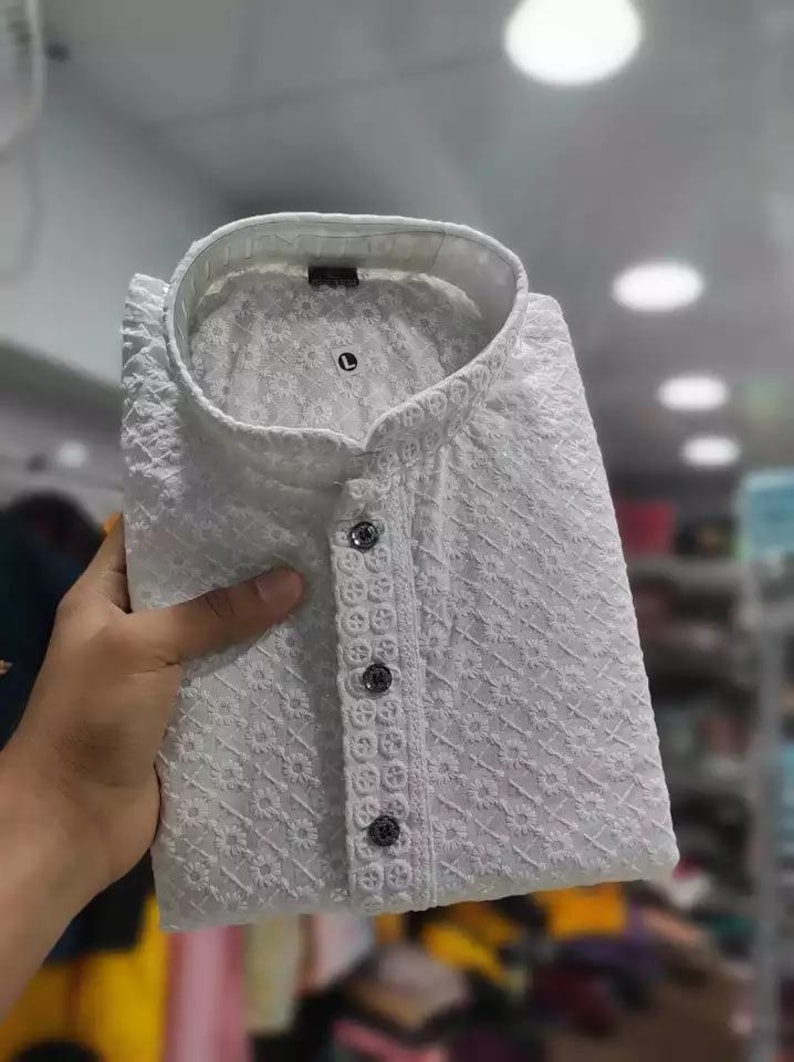 Indian Chikankari Mirror Work Kurta For Men Pakistani Ethnic Designer Festival Kurta Set For Men