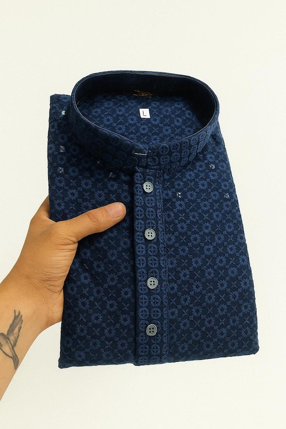 Indian Chikankari Mirror Work Kurta For Men Pakistani Ethnic Designer Festival Only Kurta For Men