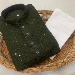 Indian Ethnic Men's Chikankari Work Kurta Pyjama Set