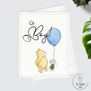 Carte Winnie l'ourson, carte de voeux pour nouveau bébé, enceinte, oh garçon, oh fille, oh bébé, illustration, carte de baby shower, félicitations, carte A2