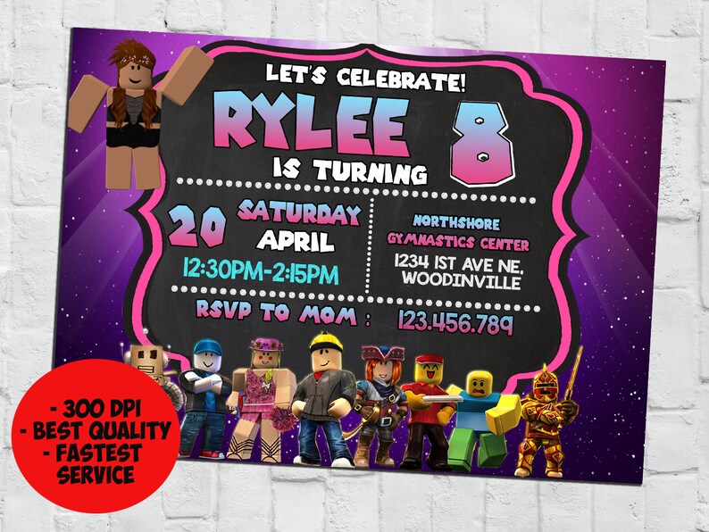 Roblox Invitation Roblox Birthday Invitation Girl Invitation - 