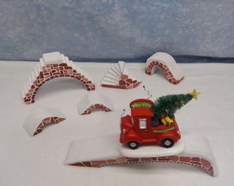 The Grinch-Inspired Stone Bridges & Stairway Set | Christmas Village Display