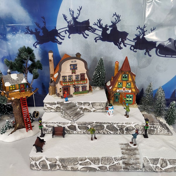 Christmas Village Display *Snowy Platform Set X 3*  for Lemax Snow Village / Department 56