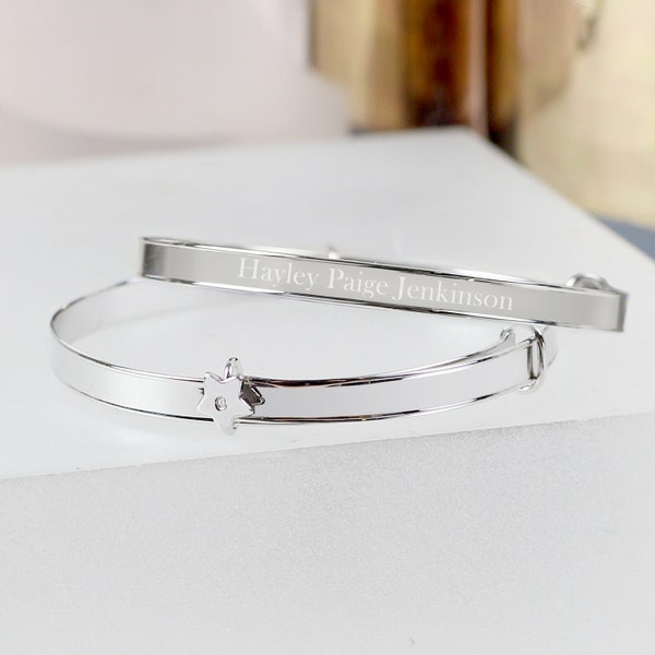 Baby Personalised Sterling silver 925 star crystal Bangle bracelet Christening Birthday Baptism babies silver engraved bangle in gift box