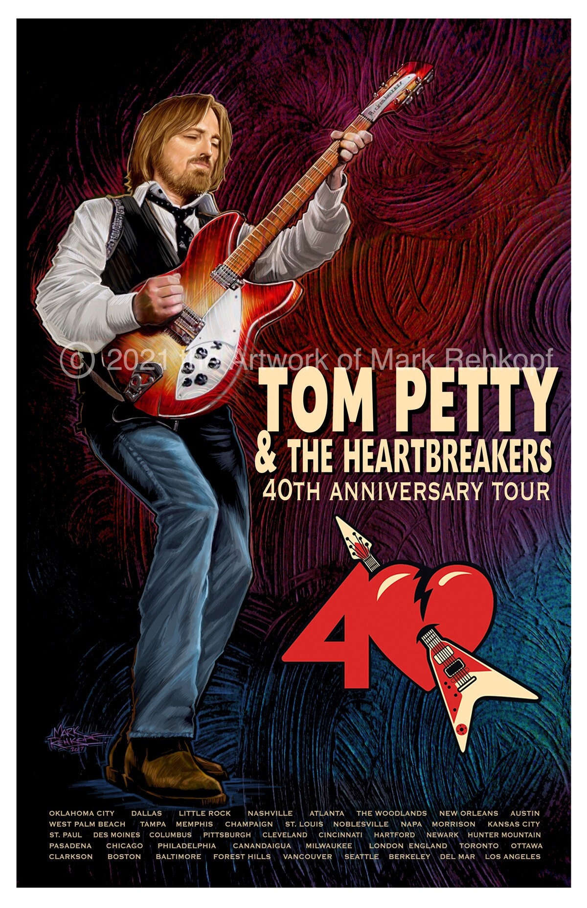 【グッドプリント】トム•ペティ&ザ•ハートブレイカーズ リッケンバッカー ボロ Tom Petty Concert Poster - Etsy