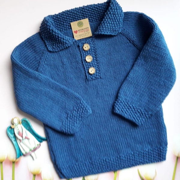 Polo collar long sleeve baby boy sweater,knitted polo collar sweater,front buttoned polo collar,hand knitted organic sweater for children