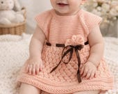 Handmade Somon Baby Knit Dress With Satin Ribbon - Heirloom Flower