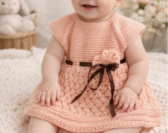 Buy Handmade Somon Baby Knit Dress With Satin Ribbon - Heirloom