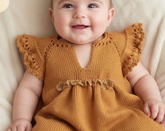 baby dress, hand knit baby dress, baby gift, knit for newborn, knitted baby outfit, baby crochet, baby girl dress,versatile 6 sizes