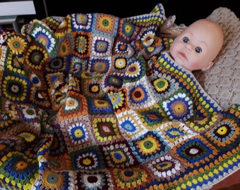 Handmade blanket, Afghan boho blanket,Floral crochet knitted blanket for newborn, Flower retro blanket,Granny square crib kids blanket