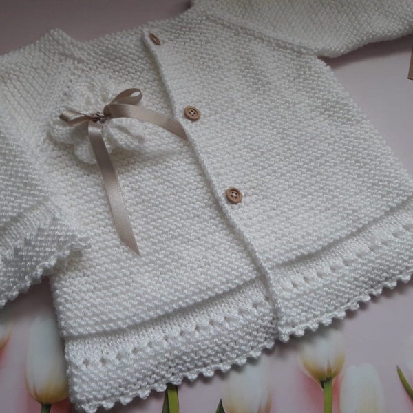 Hand Knitted Baby Cardigan, hand knit baby jacket, baby gift, Hand Made Baby Sweater, Unisex Baby Jacket, baby girl jacket