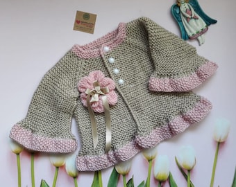 Hand Knitted Baby  Cardigan, hand knit baby jacket, baby gift, Hand Made Baby Sweater, Unisex Baby Jacket, baby girl jacket