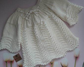 baby dress, hand knit baby dress, baby gift, knitting for newborn,knitted baby dress, baby crochet,baby girl baptism dress,versatile 6 sizes