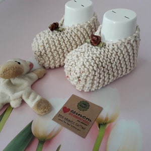 organic cotton baby booties-cotton knit baby booties- handmade organic booties - handmade newborn booties- mary Jane baby shoes - baby knits