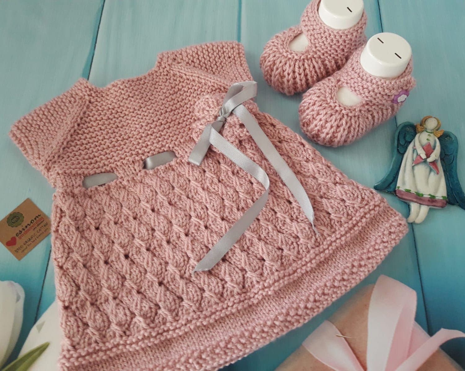 Buy Magic Knit Baby Pink Woolen Crochet Flowery Knee Length Frock Dress  Sweater for Baby Girl Hand Knitted at Amazonin