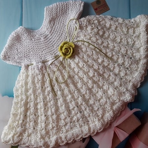 Baby girl hand knit christening dress, Toddler knit dress, Lace knit christening dress, Baby girl christening dress, bestseller