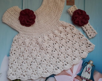 Handgebreide babyjurk, gehaakte newborn outfit, veelzijdige maten