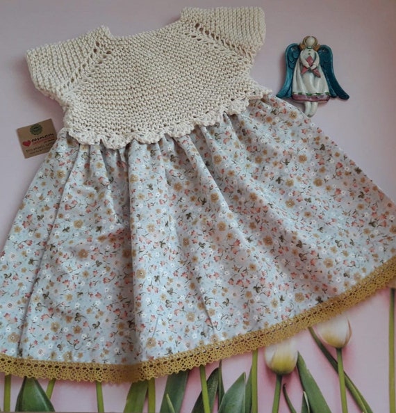 CREAM COLOR baby summer dress,baby knit fabric dress,hand knitted summer baby dress,baby girl dress, baby crochet fabric dress, best sellers