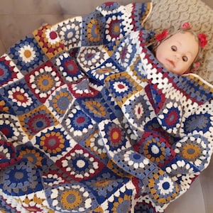 Handmade blanket, Afghan boho blanket,Floral crochet knitted blanket for newborn, Flower retro blanket,Granny square crib kids blanket