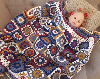 Handmade blanket, Afghan boho blanket,Floral crochet knitted blanket for newborn, Flower retro blanket,Granny square crib kids blanket
