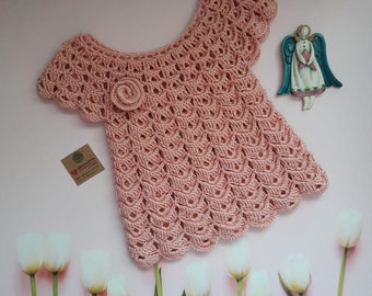 baby dress, hand knit baby dress, baby gift, knit for newborn, knitted baby outfit, baby crochet, baby girl dress,versatile 6 sizes